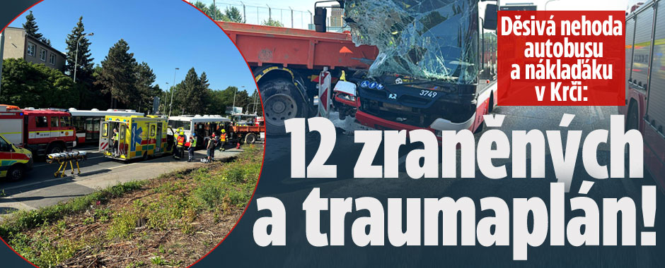 Děsivá nehoda autobusu a náklaďáku v Krči: 12 zraněných! 